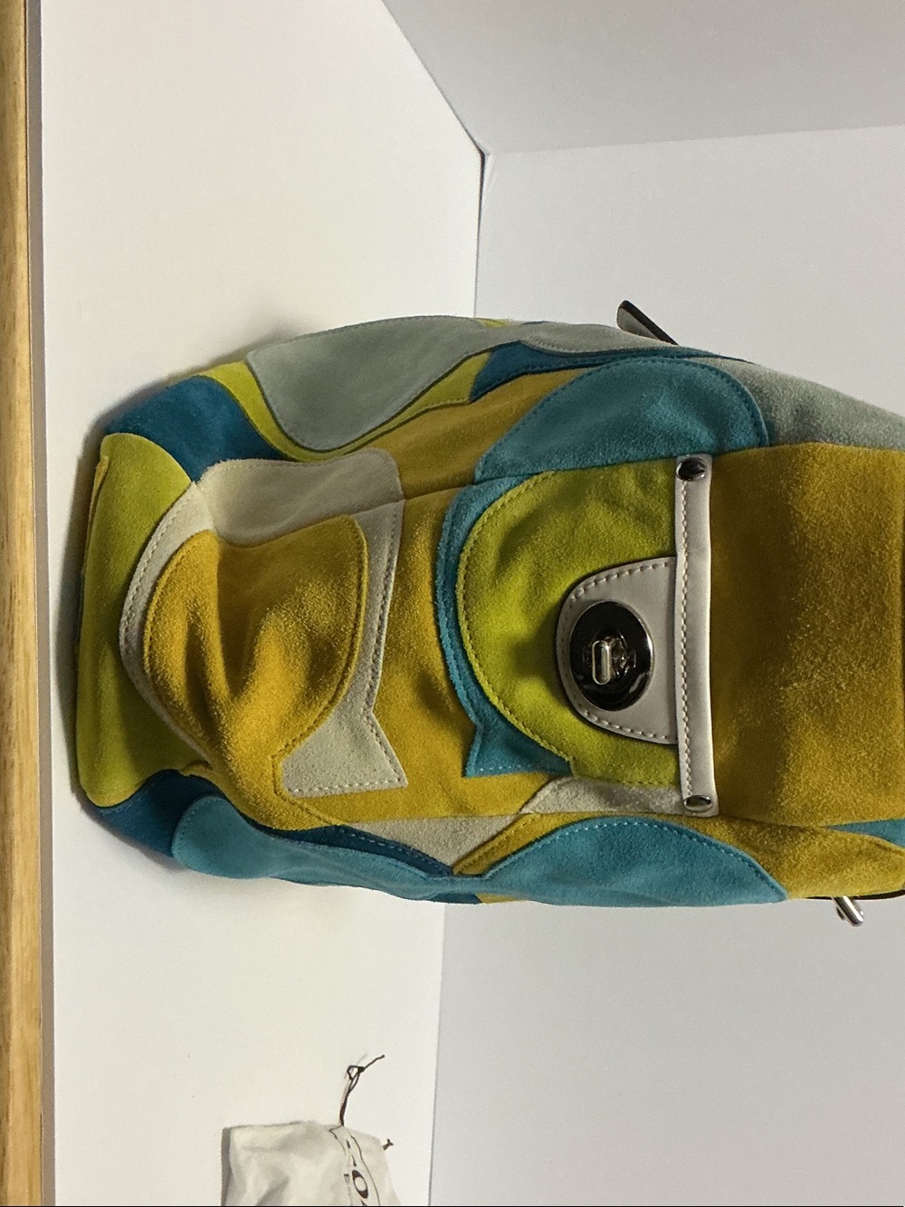 Coach Multicolor Suede Patchwork Tote — Teal, Aqua, Lime, Mustard & White - Picture 6 of 10